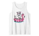 Funny Goat On Flamingo Floatie Summer Pool Party Vintage Tank Top