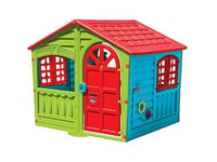 Palplay Plastic Playhouse, House of Fun, Indoor and Outdoor Playhouse, UV Resistant, Playhouse for Girls and Boys, Imagative Fun, Suitable for Ages 2+, Red, Green and Blue, 130 x 111 x 115cm