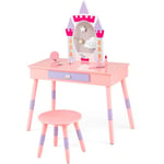 Ensemble de Coiffeuse pour Enfants avec Miroir Amovible, Table de Maquillage avec Tabouret, Coiffeuse pour Fille avec Accessoires Abondants, pour