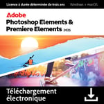 Adobe Photoshop Elements 2025 &amp; Premiere Elements 2025 - Windows/Mac - 2 appareils - Abonnement 3 ans - Offre Max