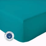 Drap Housse coton bonnet 23 cm fabriqué en France (180x190 cm - Bleu Paon)