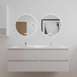 Cuisibane - Meuble double vasque 140 cm arlequin avec 2 miroirs Rondinara- Vasque Blanc- Traverses Blanc