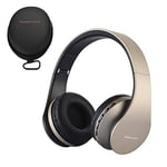 PowerLocus Wireless Bluetooth Over-Ear Stereo Foldable Headphones, Wired Headsets Noise Cancelling with Built-in Microphone for iPhone, Samsung, LG, iPad (Gold)