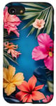 Coque pour iPhone SE (2020) / 7 / 8 Bleu Art Déco Tropical Vintage Abeille Floral Motif