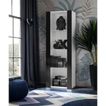 Vitrine Armoire Tivoli, Blanc/Noir, Largeur 55cm x Hauteur 159cm x Profondeur 35cm, sans led, 3 étagères, pour Salon, Chambre, Entrée - Komodee