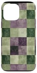 Coque pour iPhone 13 Pro Max Motif à carreaux vert sauge rayé Art déco violet