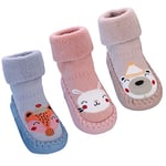 AIEOE 3 Paires Bébé Chaussons Chaussettes Antidérapantes en Coton Imprimés Animaux 12-18 mois