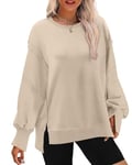 Aokosor Ladies Jumpers for Women Oversized Sweatshirts Crewneck Long Sleeve Tops Side Split Beige Size 18-20