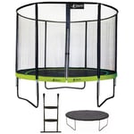 Trampoline de jardin rond 305 cm + filet de sécurité + échelle + bâche de protection punchi Vert 300 - Kangui