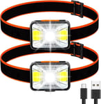 Tehokas otsalamppu [2 kpl], USB-ladattava LED-otsalaisin 200 lumenia 5 valaistustilaa valkoinen ja punainen valo, IPX5 vedenpitävä