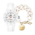 ICE-WATCH - Ice Forever White - White Women's Wristwatch with Silicone Strap - 000124 (Small)+ Chain Bracelet - Almond Skin - XL mesh Bracelet in Off-White (020353)