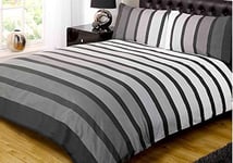 Soho Black Stripe Duvet Cover Quilt Bedding Set, Black White Grey, 2 pcs, Single by Rapport