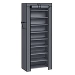 SONGMICS Étagère à Chaussures en Tissu à 10 Niveaux, Meuble de Rangement 28 x 58 x 160 cm, avec Housse de Protection, Chaussures de Sport, Talons Hauts, Pantoufles, Cadre en Métal, Gris RXJ10G