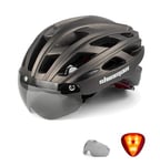 Shinmax Casque de Vélo avec Éclairage LED, Casque Velo pour Homme Femme Casque Vélo avec Lunettes Magnétique Amovible Visiere Casque VTT et VTC avec Éclairage de Sécurité Casque Cyclisme Route NR-096