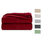 Komfortec Plaid Couverture Polaire Flanelle en Microfibre 260 g/m², Certifié Oeko-Tex Jeté de Canapé 150x200 cm, Flanelle Doux et Chaude, Fourrure Chaud et Doux en Peluche, Bordeaux