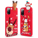 Vauki Noël Coque [2 Pièces] pour Samsung Galaxy S20 FE 5G, Rouge Silicone TPU Souple Christmas Etui Antichoc Case avec Cerf Cadeau de Noël Femme Housse pour Samsung S20 FE,3D Wapiti Bonhomme de Neige