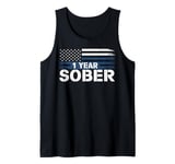 One Year Sober Anniversary Recovery Gift Distressed USA Flag Tank Top