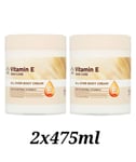 2 X Superdrug VITAMIN E All Over Body Cream 12 Hour Moisturising 475ml