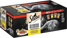 Sheba Nourriture Humide pour Chat Delikatesse en gelée, 40 sachets de 40 x 85 g, Nourriture pour Chat Humide, volaille Fine Variante avec Canard, Poulet, volaille et Dinde