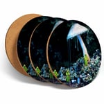 4 Set - Funny Alien World Mushroom Coasters - Kitchen Drinks Coaster Gift #3911