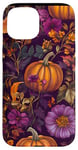 Coque pour iPhone 15 Violet Bohème Floral Citrouille Motif Vintage Décor Automne