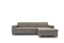 DOMO. collection Sugar Convertible en Forme Canapé d'angle avec lit métal Bois Tissu Polyester, Gris Clair, 266x162x80 cm