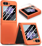 Coque Pour Samsung Galaxy Z Flip 5, Ultra-Mince, Anti-Goutte, Anti-Rayures, Pc Dur + Film Petit Ecran Arriere, Samsung Galaxy Z Flip 5 Coque.(Orange)