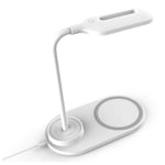 White USB Desk Lamp with Wireless Charging Pad for SmartPhone, 3 LED Brightness