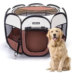 Nobleza - Parc pour Chien en Tissu Oxford Imperméable Enclos Extérieur pour Animaux Enclos Pliable pour Chiens, Clôture pour Intérieur ou Extérieur pour Chiens, Chats, Lapins, 125x125x58cm(Marron)