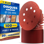 Disques de Ponçage Papier Abrasifs 125mm Ponceuse Bosch Einhell - 100 Disques : P180; 8 trous(Q85)