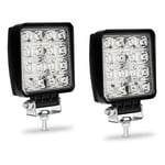 2x 48W Phare de Travail Carre a Leds dc 12V-24V Quad Camion Bateau Tracteur Offroad Impermeable IP67 - Tolletour