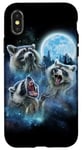 Coque pour iPhone X/XS Cosmic Raccoon Trio hurlant sous la galaxie glacée au clair de lune