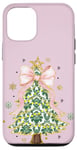 Coque pour iPhone 12/12 Pro Noeud en ruban rose coquette vert sapin de Noël Preppy Holiday