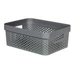 Curver Infinity 11L 100% Recycled Storage Basket - Multi-Use, Stackable, Nesting - 35.5 x 26.7 x 13.7 cm - Grey