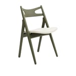 Carl Hansen - CH29P Sawbuck Chair, Lackerad Bok, Olive Green, Lädergrupp B Thor - 300 - Spisestoler - Hans J. Wegner - Grønn - Lær/Tre