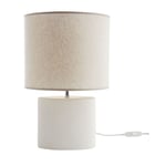 Miliboo - Lampe à poser en céramique blanc mat et abat-jour en lin naturel tiga