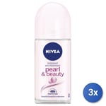 3x Nivea Pearl & Beauty Women Deodorant Roll-On 50 Ml 1 Pc