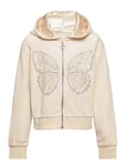 Velour Hoodie With Rhinest S Tops Sweat-shirts & Hoodies Hoodies Cream Lindex