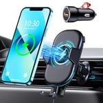 Mohard 15W Qi Chargeur Induction Voiture avec Rapide Adaptateur QC 3.0, 360° Rotation Support Téléphone Voiture Induction de Grille d'Aération Compatible avec iPhone 16/15 Galaxy Autres Appareils Qi