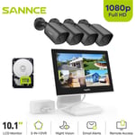 4CH Kits de Vidéosurveillance 10.1''Moniteur lcd 1080P 4 Caméra Vision Nocturne Accès à Distance Informations Alarme Sécurité Système - 1TB hdd