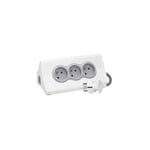 Rallonge multiprise 3 x 2P+T - 2 modules de charge USB type-A - 16 A - Support tablette intégré - Blanc et gris