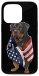 Coque pour iPhone 13 Pro Chien Rottweiler patriotique enveloppé dans un drapeau américain américain