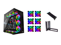 Talius Cronos Boîtier de gaming ATX, verre trempé + 9 ventilateurs Iris Spectrum RGB + adaptateur VGA Riser vertical (disponible en trois couleurs)