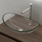 Lavabo à Poser Vasque en Verre Lave Mains Ovale de Salle de Bains Petit Lave-Mains pour wc Transparent 53,5x35,5x16 cm Minerva08 - Sogood