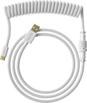 Câble Coiled | Câble Tressé à Double Gaine Fait à la Main | USB Type C vers A | Connecteur Aviator à 5 Broches pour Clavier de Jeu Mécanique Custom | Supporte la Charge Rapide 20W (Blanc)