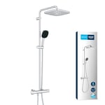 GROHE Vitalio Comfort 250 – Wall Mounted Shower System with Thermostat (Square 25cm Head Shower 1 Spray: Rain, Square 11cm Hand Shower 2 Sprays: Rain & Jet, Hose 1.75m, Water Saving), Chrome, 26696001