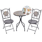 Ensemble de Balcon Vintage en Métal Table et Chaises Extérieur Motif Mosaïque N