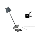 Zafferano Poldina Pro Micro- Lampe de Table LED Sans Fil Rechargeable, Température de couleur 2200-2700-3000K, IP65 Int/Ext, Aluminium H 27.5cm avec Chargeur Multiple USB (EU/UK/US) - Sable