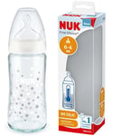 NUK First Choice+ biberon en verre | 0-6 mois | Contrôle de température | Tétine en silicone | Valve anti-coliques | Sans BPA | 240 ml