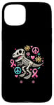 Coque pour iPhone 15 Plus Peace Love Cure T-Rex Dinosaure Sensibilisation au cancer du sein